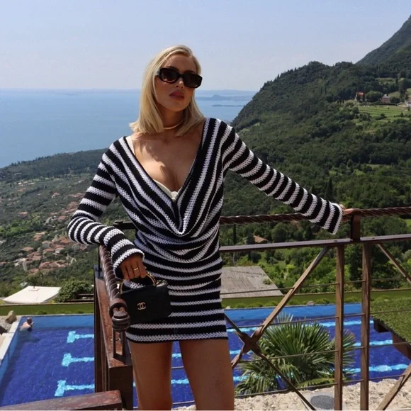 PrettyLittleThing Black and White Striped set - Picture 1 of 11